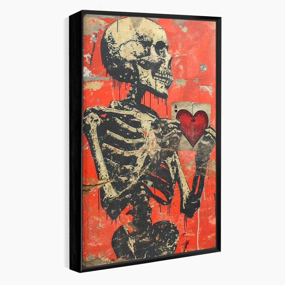 Tablou canvas cu tablou canvas cu schelet si carte de joc, in rama de aluminiu negru